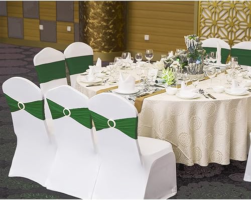Miniatura 4 de 100 bandas elásticas de elastano verde salvia para sillas con hebillas, bandas deslizantes para silla, lazos para bodas, fiestas, banquetes,