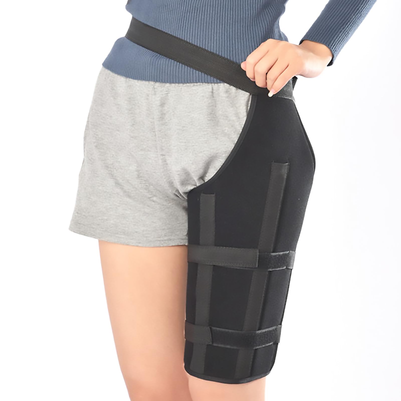 HAILM Envoltura Compresión Muslo, con Soporte Aleación Aluminio, Hip Brace para Aliviar Dolor Ciática, Adapta Hombres y Mujeres, Pierna Izquierda o Derecha,S