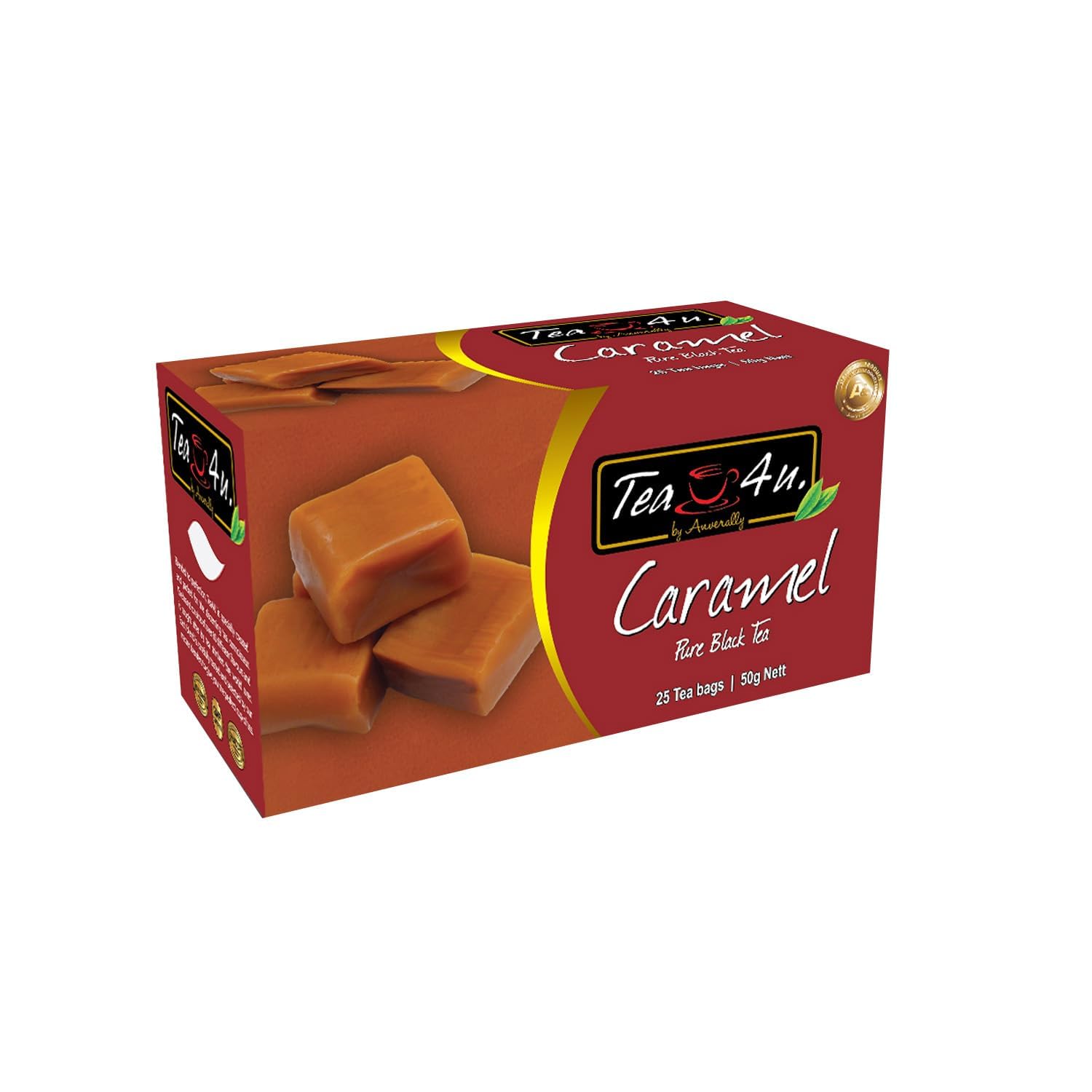 Tea4U Flavored Black Ceylon TeaBags (Caramel) - Ideal Quality from Sri Lanka's Finest Leaves and Expertly Blended - 25 Count