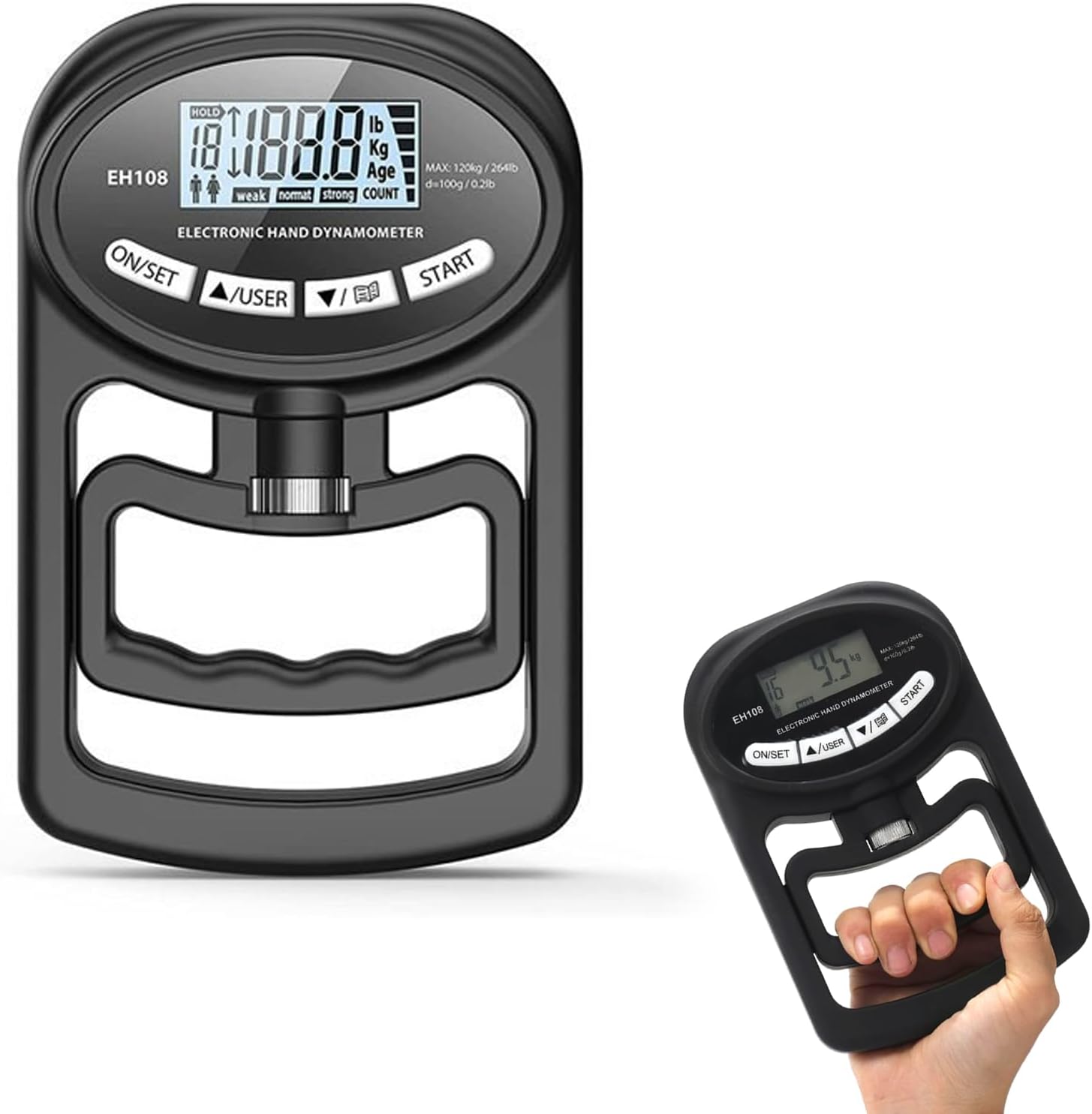 Digital Hand Strength Meter 264 lb/120 kg Hand Dynamometer Grip Strength Trainer Electronic Hand Grip, LED Screen Hand Dynamometer with USB Charging Cable, Strength Tester Grip Strengthener (Black)