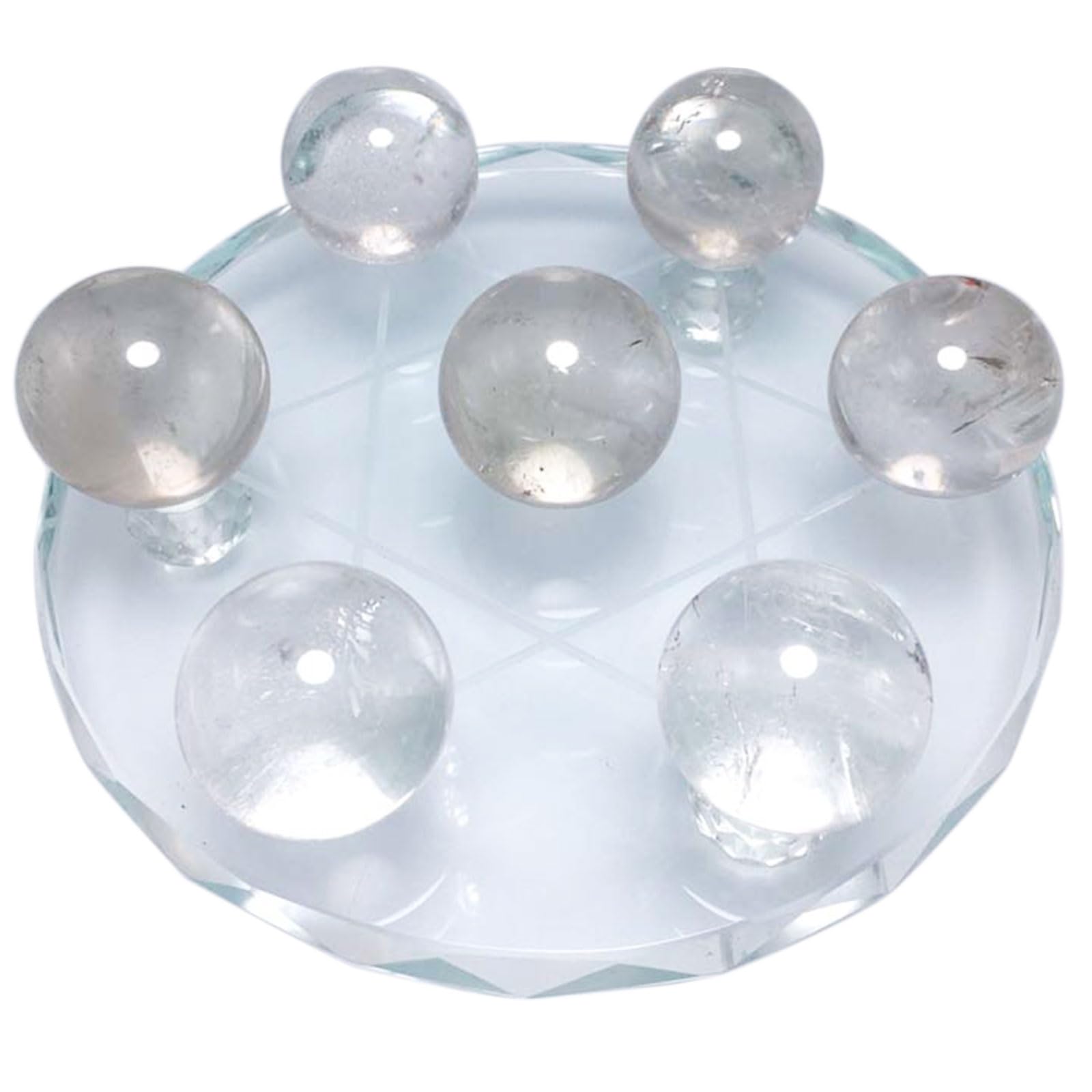 Juego de 7 esferas de Cuarzo Transparente con Soporte de Cristal | 7 esferas de cuarzo transparente natural/soporte de cristal de siete estrellas/maestro sanador/equilibrio de chakras