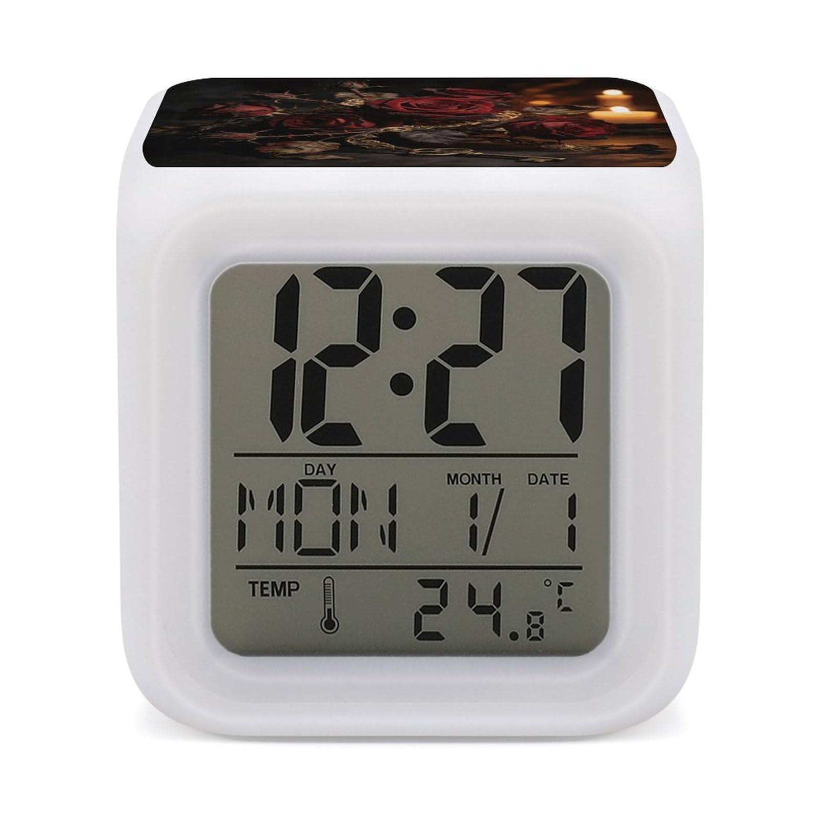 Reloj despertador gótico floral con luces LED de 7 colores para mesita de noche