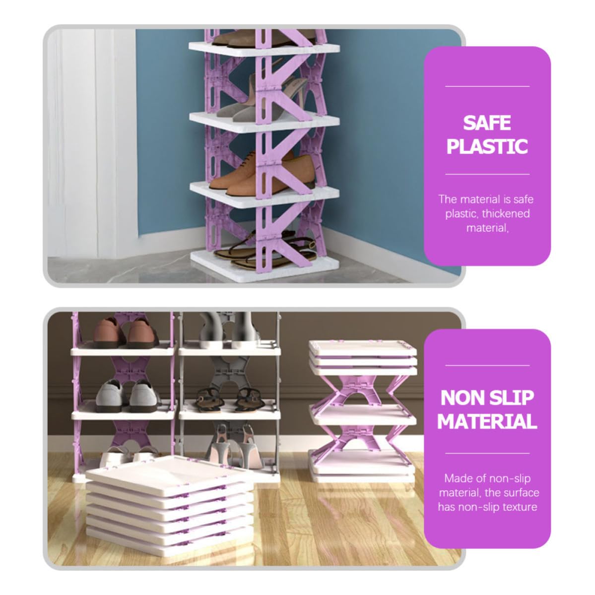 BESTYASH Zapatero y Textura Antideslizante Plegable de Plástico Diseño Multicapa Púrpura para Almacenamiento en Habitaciones y Baños