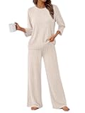 Womens 2 Piece Lounge Sets Pajamas Matching Outfits 2025 3/4 Sleeve Fall Clothes Vacation Comfy Casual Sweatsuits