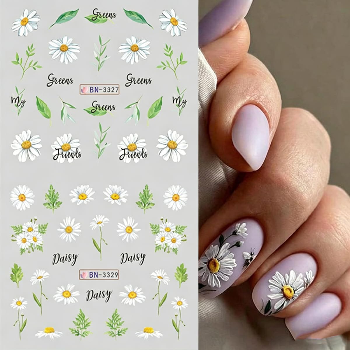 Flower Nail Art Stickers White Daisy Water Transfer Nail Decals Summer Spring Nail Art Accessories Wildflower Daisy Leaf Design Watermark Acrylic Nail Foils for Nail Art DIY Nail Supplies 12PCS image 5
