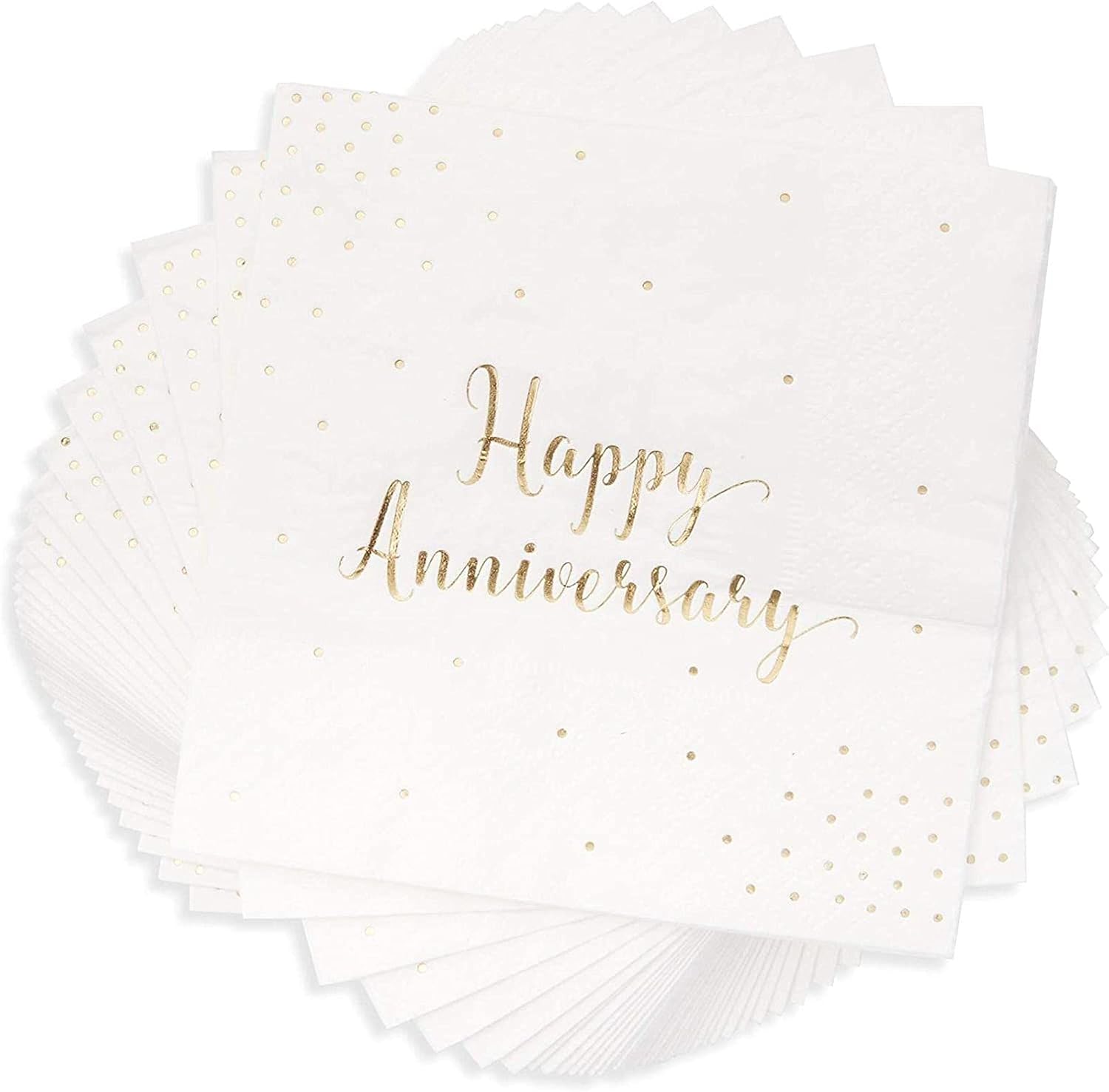 50Pack Cocktail Napkins Happy Anniversary Printed in Gold Foil