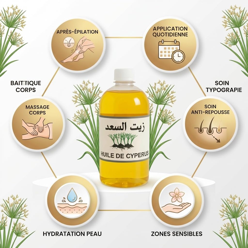 Huile de Souchet (Cyperus) – 100% Naturelle – Soin Beauté, Cheveux & Peau – 1 Litre