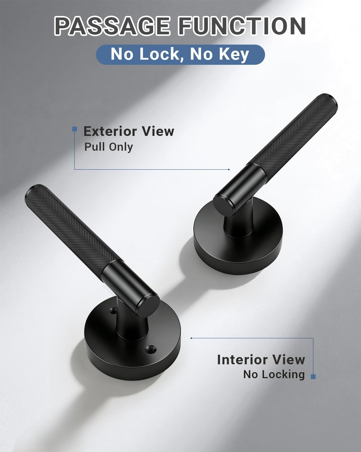 KNOBWELL 6 Pack Door Handles Passage Interior Door Knob for Hallway Closet Pantry Matte Black Leverset Modern Round Doorknob