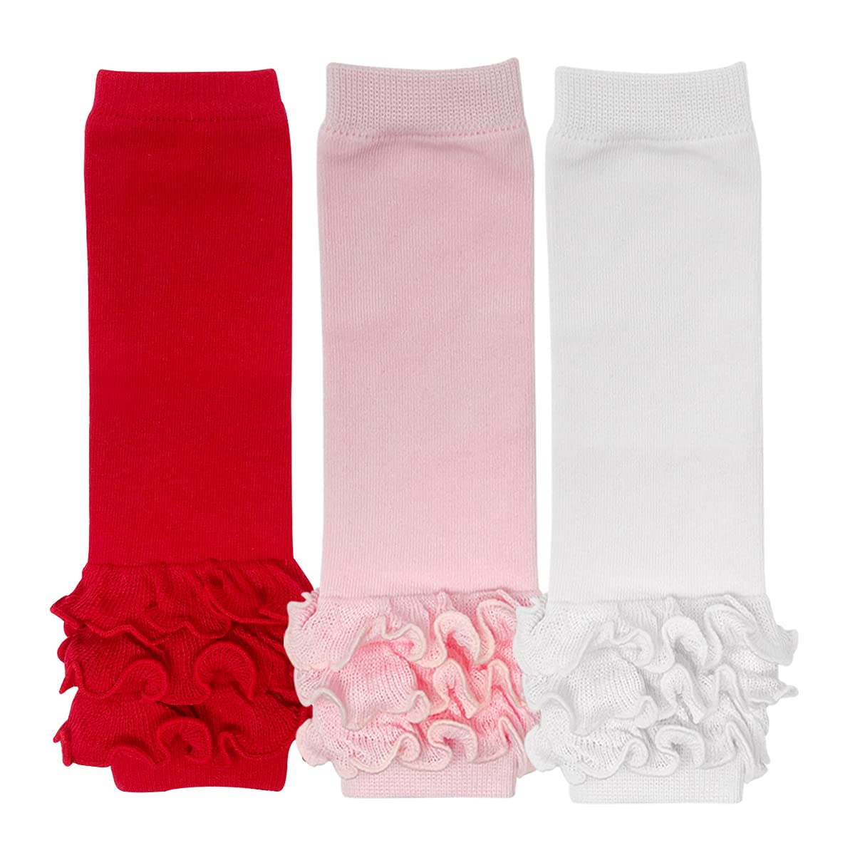 allydrew Really Ruffly Baby & Toddler Leg Warmers (Set of 3), Red, Pink, White