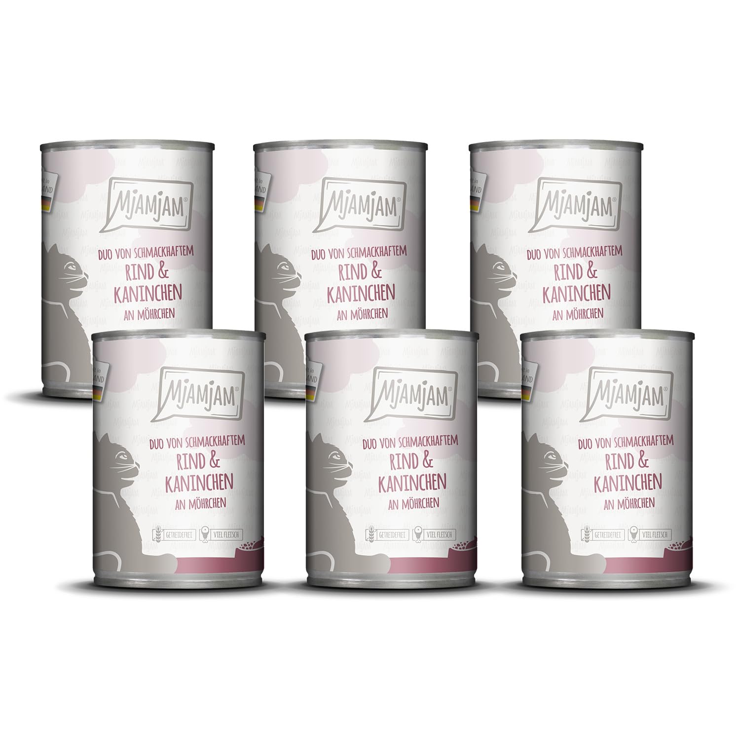 MjAMjAM - Premium wet food for cats - DUO of tasty beef & rabbit with carrots, pack of 6 (6 x 400g), grain-free with extra meat