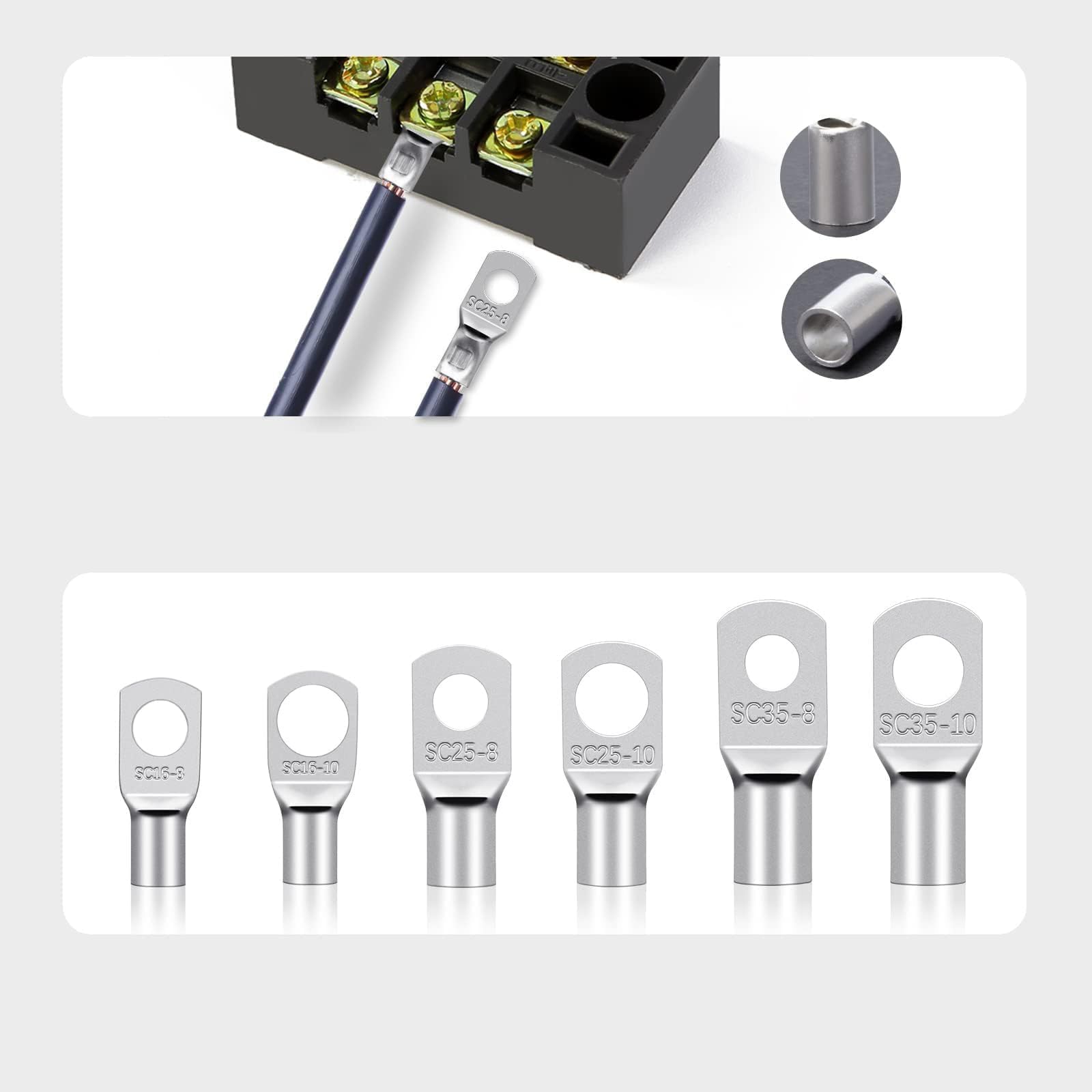 Produktbild von 20x Ringkabelschuhe M6 – 16mm², Unisoliert, Verzinntes Kupfer, Rohrkabelschuhe Für Batteriekabel, Auto & Motorrad