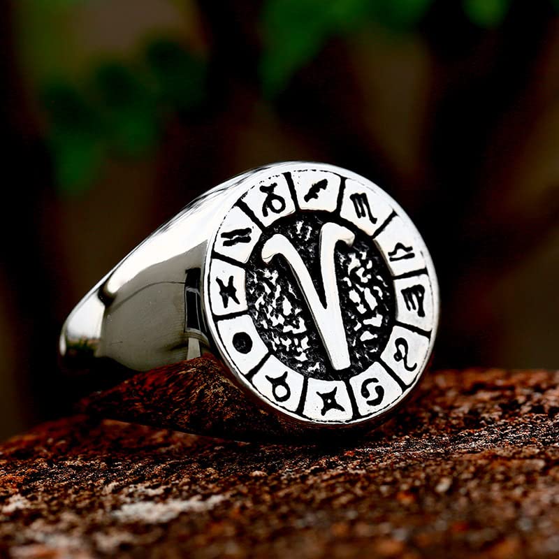 Image of Unisex 12 Constellation Zodiac Sign Signet Ring | Stainless Steel, Hip Hop Sign Signet, Horoscope Astrology Jewelry, Birthday Gift