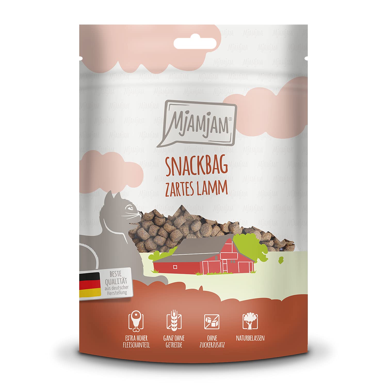 MjAMjAM - snack premium para gatos - bolsa snack - cordero tierno, pack de 1 (1 x 125 g), natural sin conservantes sintéticos