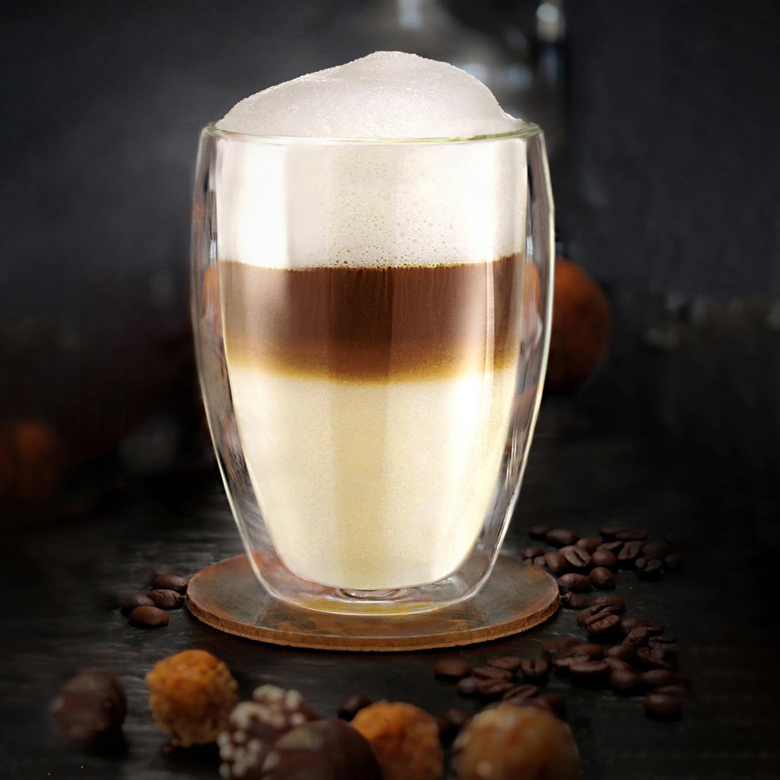 Creano Vasos de Doble Pared XXL „Modelo Estilizado“ de Vidrio de Borosilicato Aislantes para Café y Té 400ml – Juego de 6 Vasos