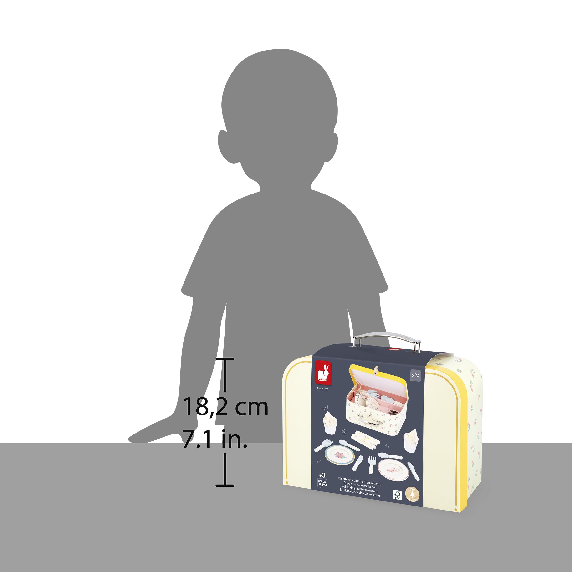 Janod Juego de Comedor de Madera - Kit de Picnic Infantil - para 4 Personas - 25 Piezas - Juego de Cartón - óptimo Accesorios de Cocina Infantil - Desarrolla la Imaginación - A Partir de 3 años