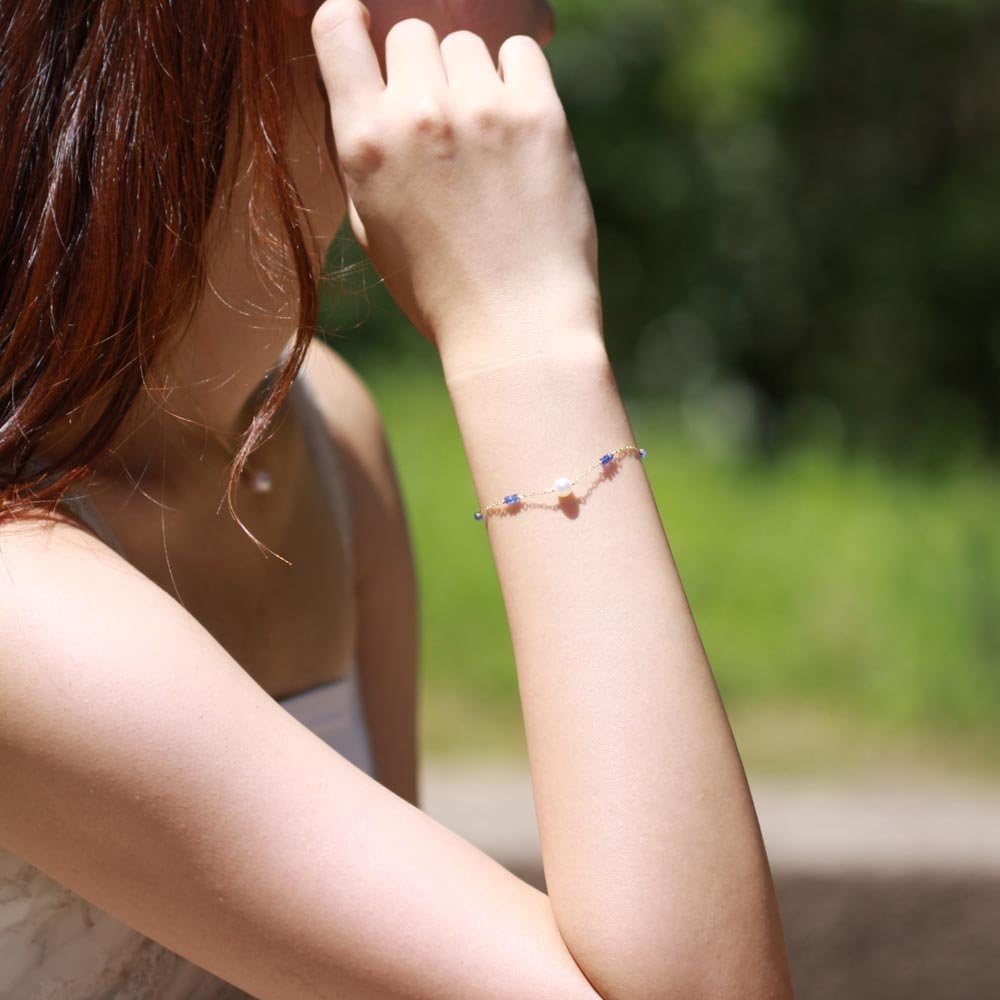 Moon Label Emerald/Ruby/Sapphire Bracelet with Japanese 6.0mm Akoya Cultured Pearl for Women with 18K Yello Gold | Elegant Design Excellent Gift | Bracelet