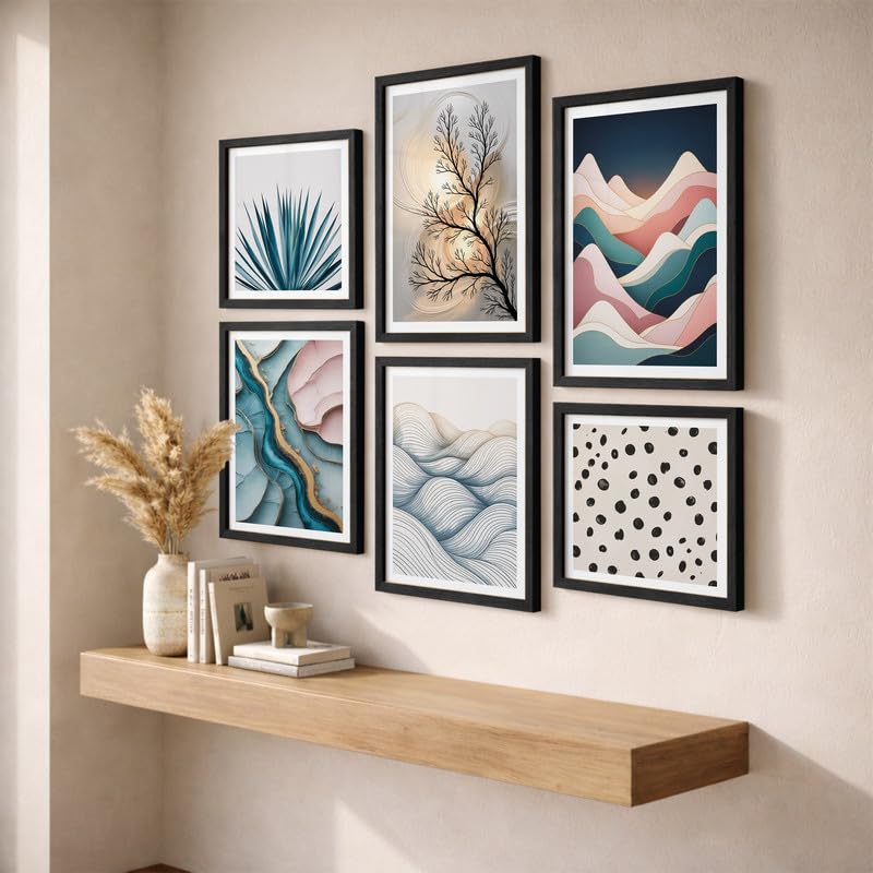 Image of NoWorries Floral Botanical Wall Painting Set of 6 with Frame | Blossom, Daisy, Peony, Wildflower & Garden Flower Artwork for Living Room, Bedroom, Office and Home Decor (Art-16, Frames Size-10x13, 10x10 inches)
