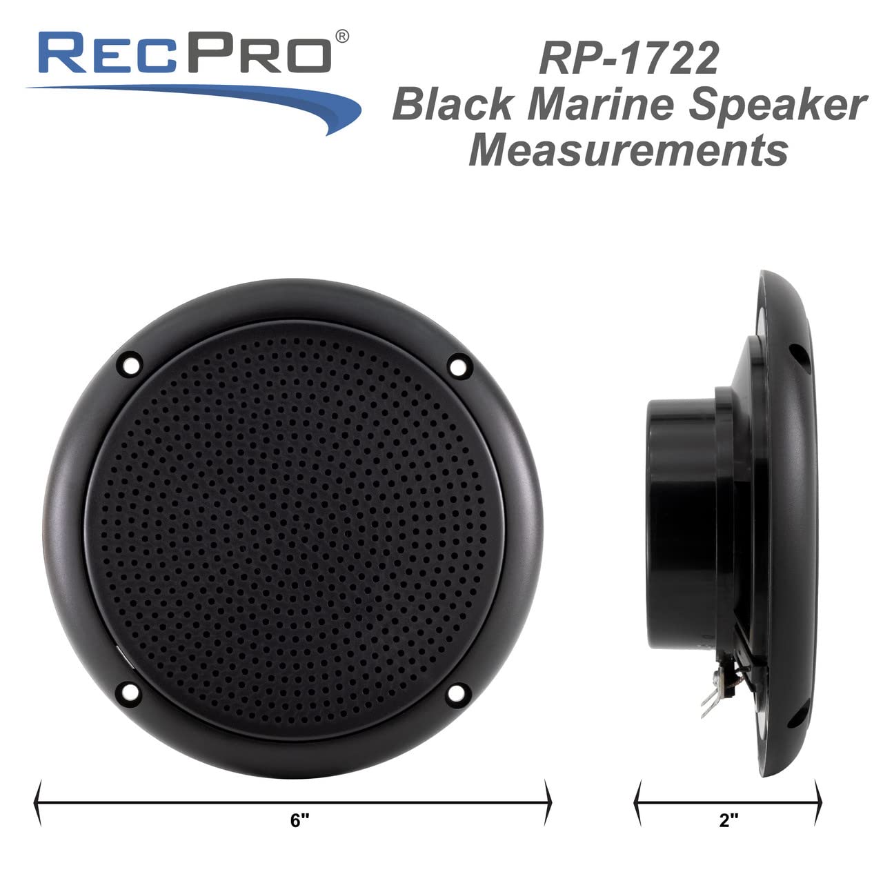 RecPro Water-Resistant Marine Speaker - 35W Dual-Cone Design, UV-Resistant, 4 Ohm Impedance, Recessed Mount - Ideal for Boats & Outdoor Use (Black)