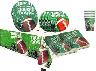 Football Party Tableware Supplies Set, Serves 32 Guests, 130 Pack Football Pattern Plates, Cups, Napkins,Table Cover, For Football Theme Party and Birthday Party Decorations