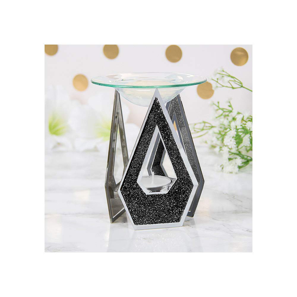 Lesser & Pavey Black Mirror Art Deco Crystal Sparkle Wax Oil Tealight Burner