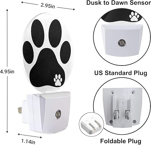 Miniatura 3 de Uanvaha Luz nocturna de pata de perro, color negro y blanco, huellas de animales, luces nocturnas de pata de perro, gato, enchufar a la pared,