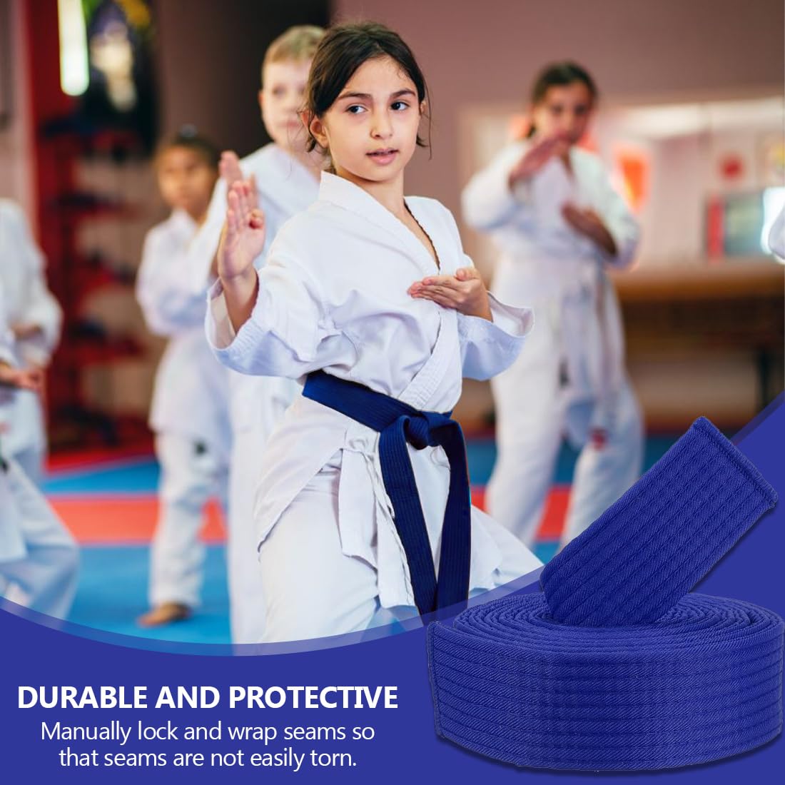 Ceinture de Taekwondo 240 cm, Bleue, Taille Unique, Pour Adultes et Enfants, Niveau 4, Pour Arts Martiaux