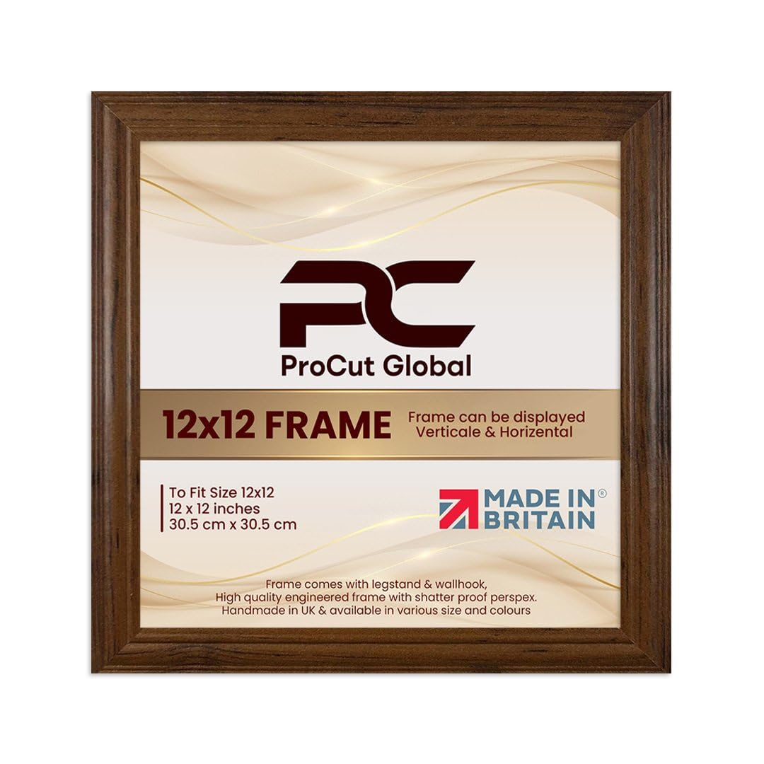Procut Global 12X12 Walnut Picture Frames - Classic Wooden Photo Frame with Shatterproof Perspex for Wall or Tabletop - Perfect for Posters, Certificates & Prints - Sizes & Colors Available