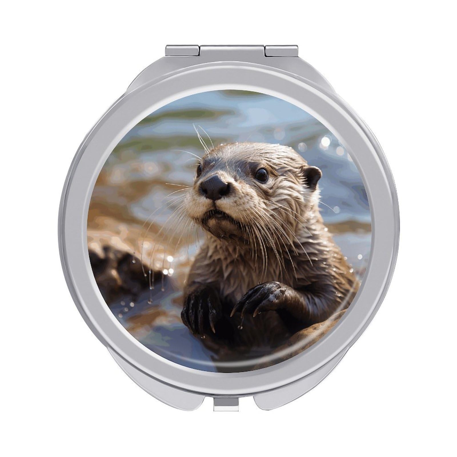 VstaDank Otter Playing in The Water Travel Makeup Mirrors Exquisite Double-Sided 2X/1X Magnifying Folding Pocket Mirror Portable Round Handheld Mirror Mini Compact Mirrors for Outdoor Home