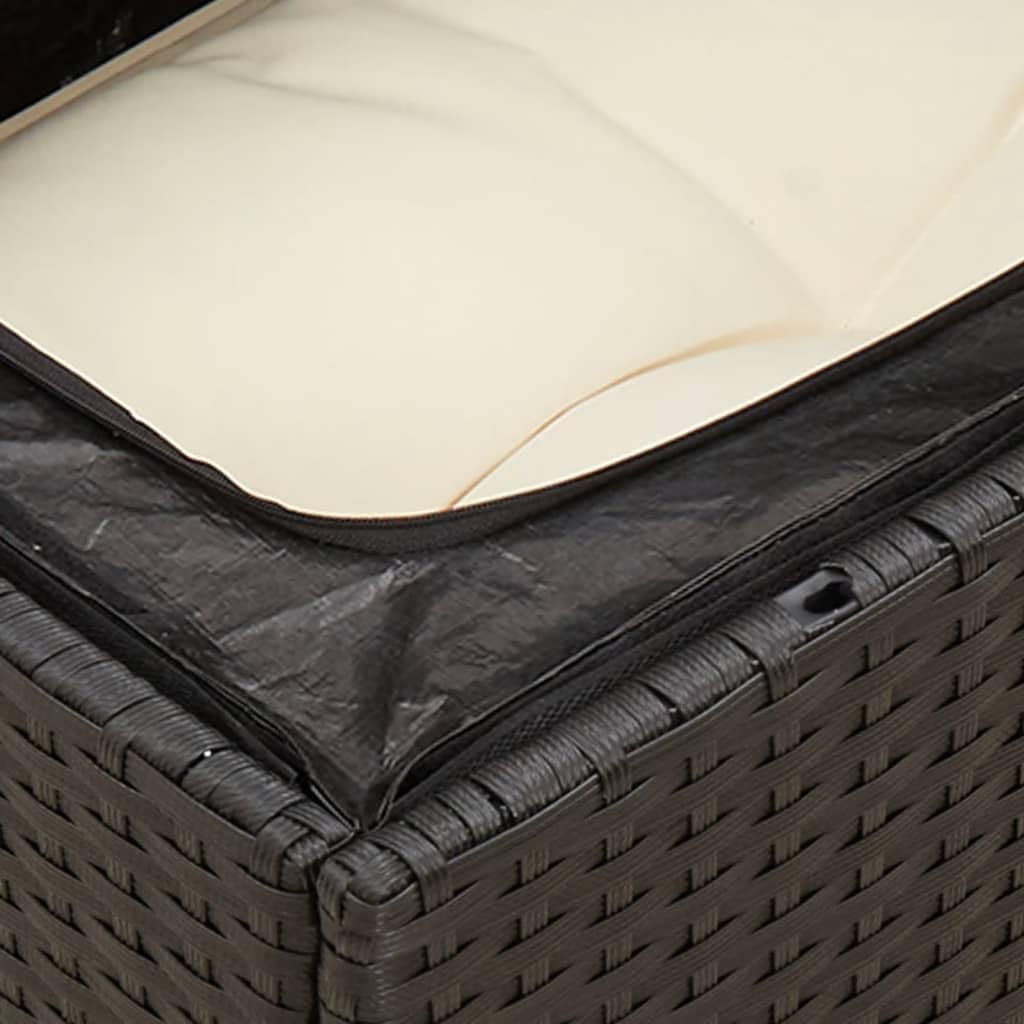 vidaXL Garden Sofa Black PE Rattan 2-Seater Removable Covers