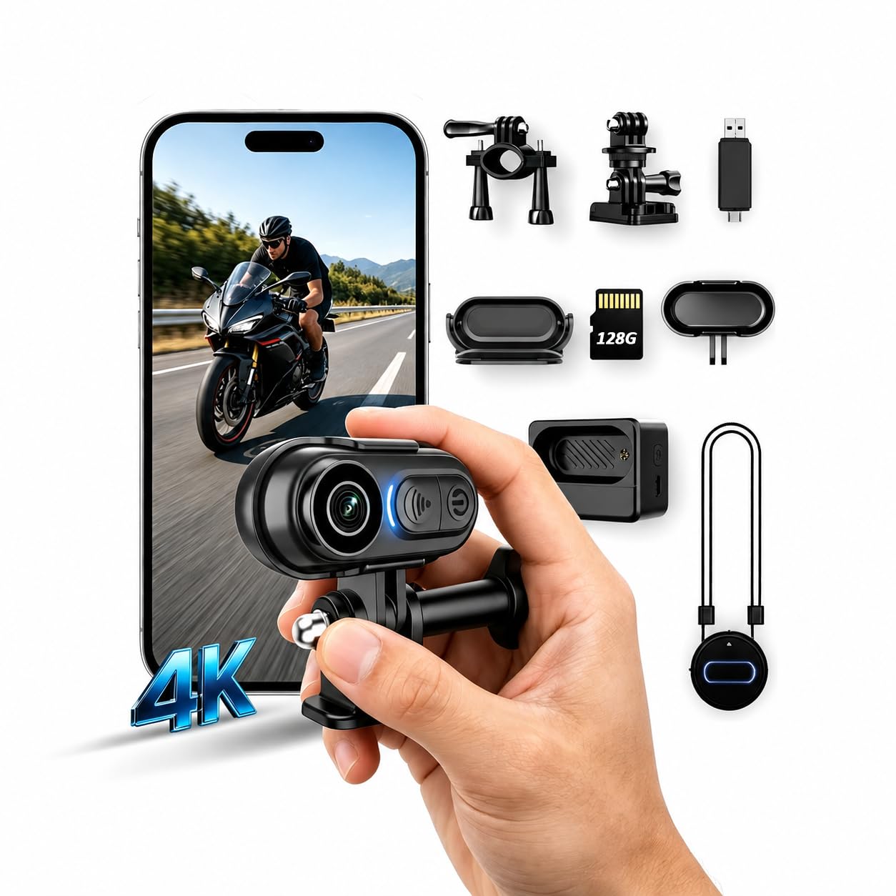 4K Mini Body Camera, 128GB Thumb Sports Action Cam with Audio, Wearable Hands-Free Chest POV Recorder, Magnetic Clip-On & Helmet Mounted Personal Camcorder for Cap, Shirt, Outdoor Cycling, Skiing