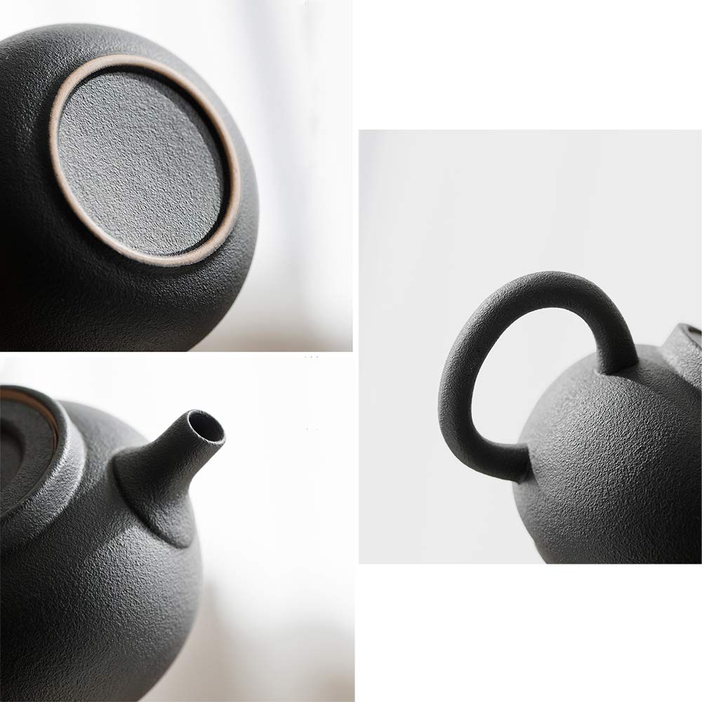 Czarny ceramiczny dzbanek do herbaty - 180 ml z uchwytem, dzbanek do herbaty z zaparzaczem do herbaty luźnej