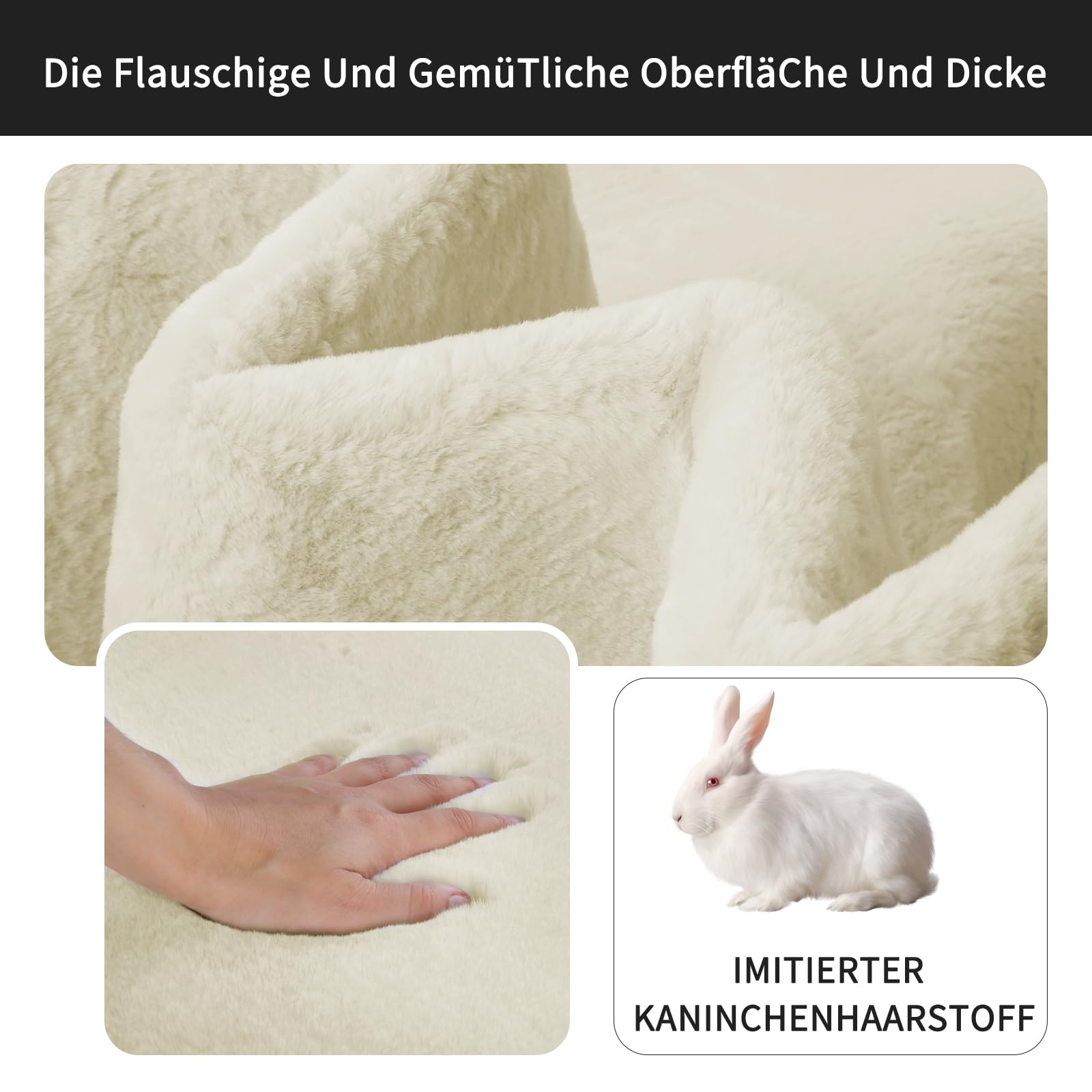 Sour Lemon Teppich Wohnzimmer 200x300cm,Großer Cream Teppiche Kunstfell | Waschbar Glatt Anti-Rutsch Carpet für Schlafzimmer, Kurzflor rutschfest, fusselfrei, Flauschiger Teppich Bereich Kinderzimmer