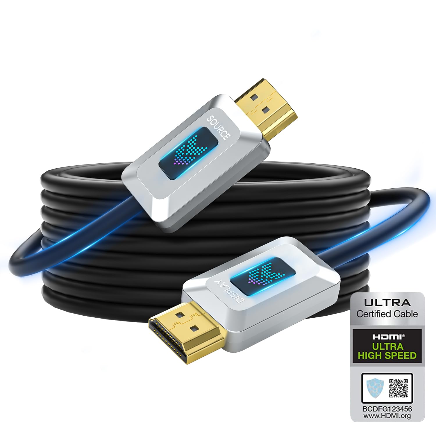 GeoHN.G Cavo in fibra ottica HDMI 8K 20M certificato 48Gbps Ultra High Speed HDMI 2.1 8K@60Hz 4K@120Hz dinamico/HDR10/eARC/HDCP 2.2&2.3/3D, compatibile con RTX3090/PS5/Roku TV/HDTV/Blu-ray