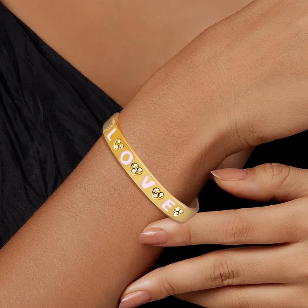 Gold Bangles for Women, Enamel Letter Love Bangle Bracelets, Stainless Steel Jewelry Non Tarnish Valenine's Day Gift - Image 4