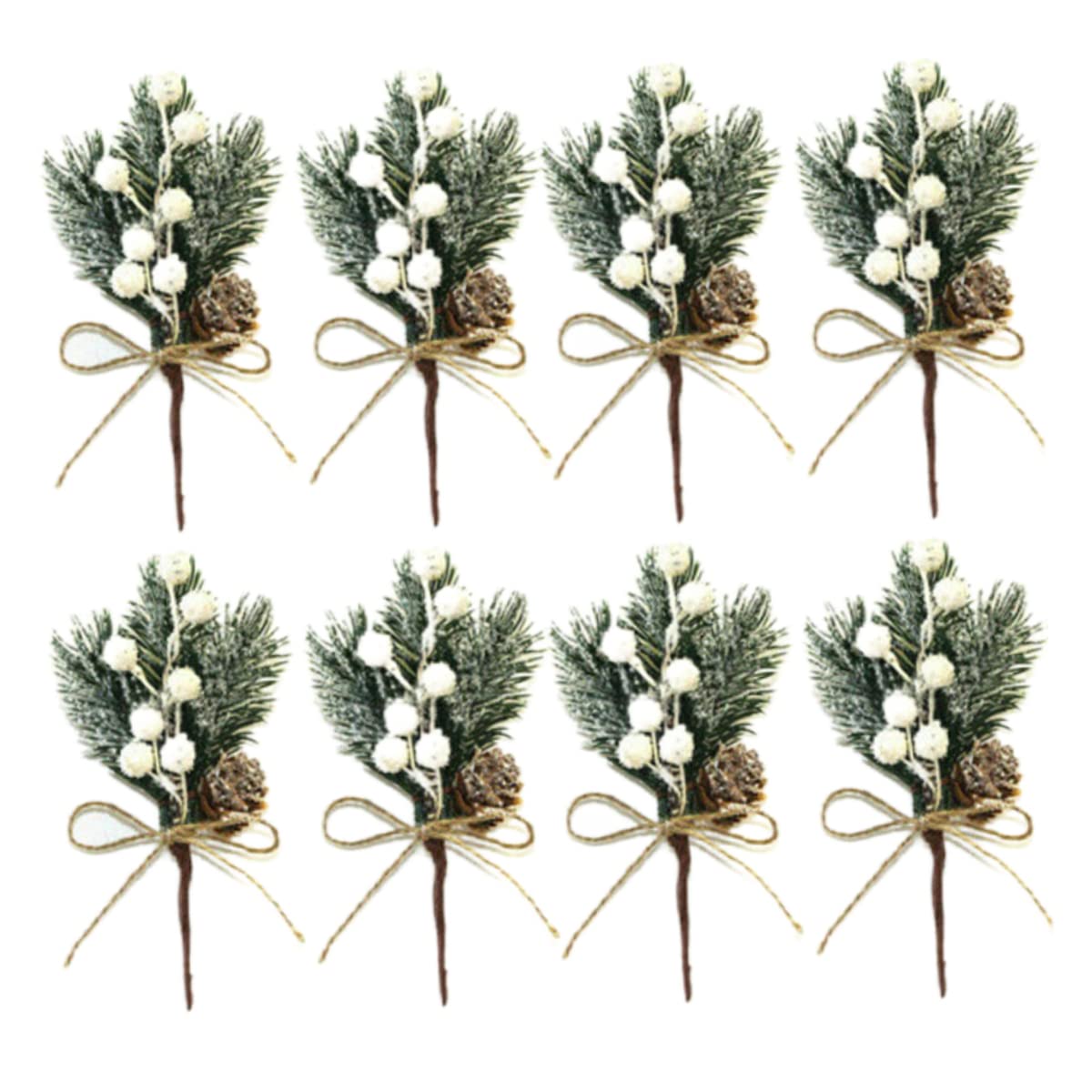 AZIDWERYQ Christmas Berries Pine Cones Artificial Pine Branches Holly Stem Xmas Garland Decor White 8pcs artificial christmas picks