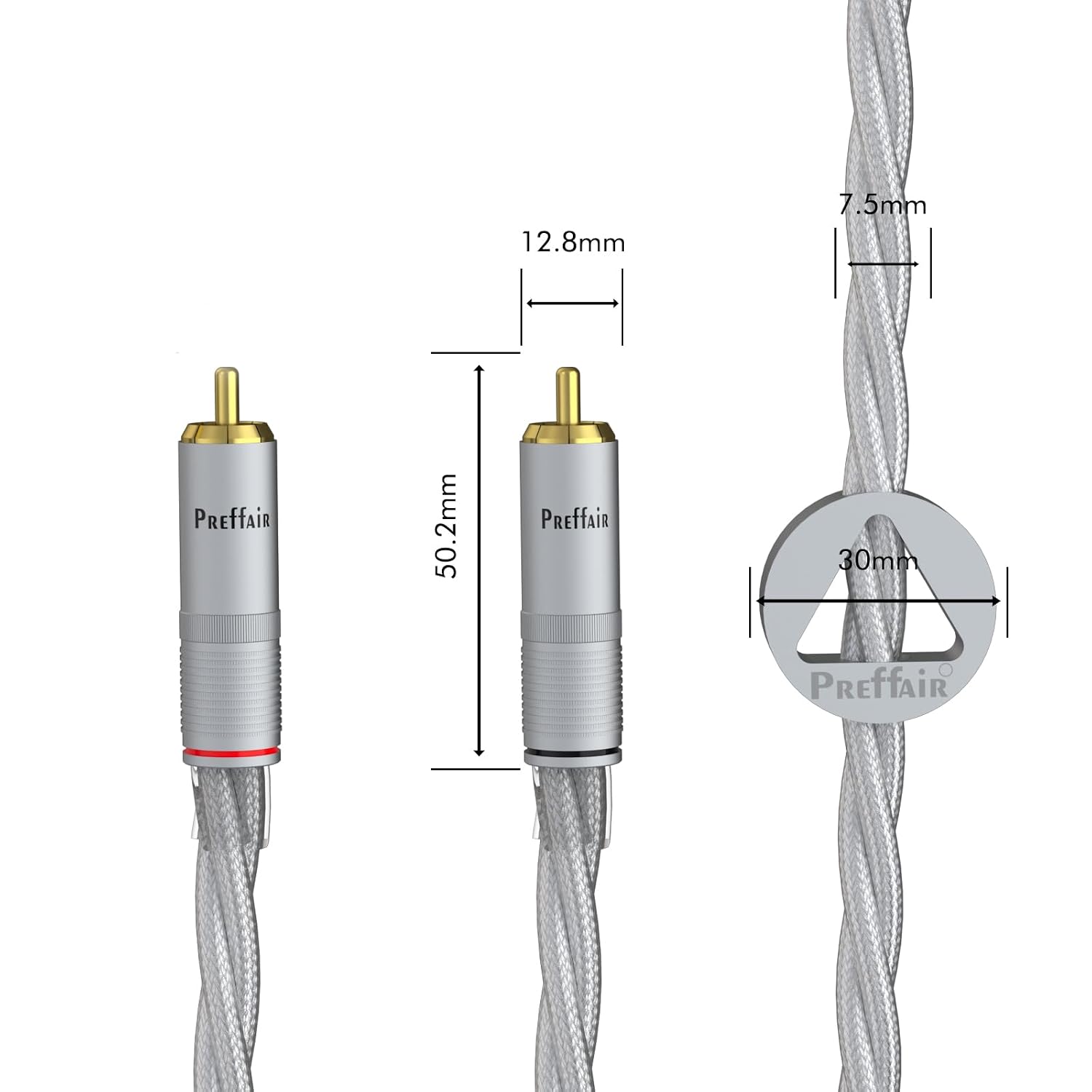 Preffair HiFi RCA Cables OCC Copper Silver Plated RCA Male to Male Interconnecting Wires 24K Gold Plated PIns Plugs PTFE Insulations for CD/DVD Players/Amplifiers/Receivers/Preamps-1m/3.3ft/1pair