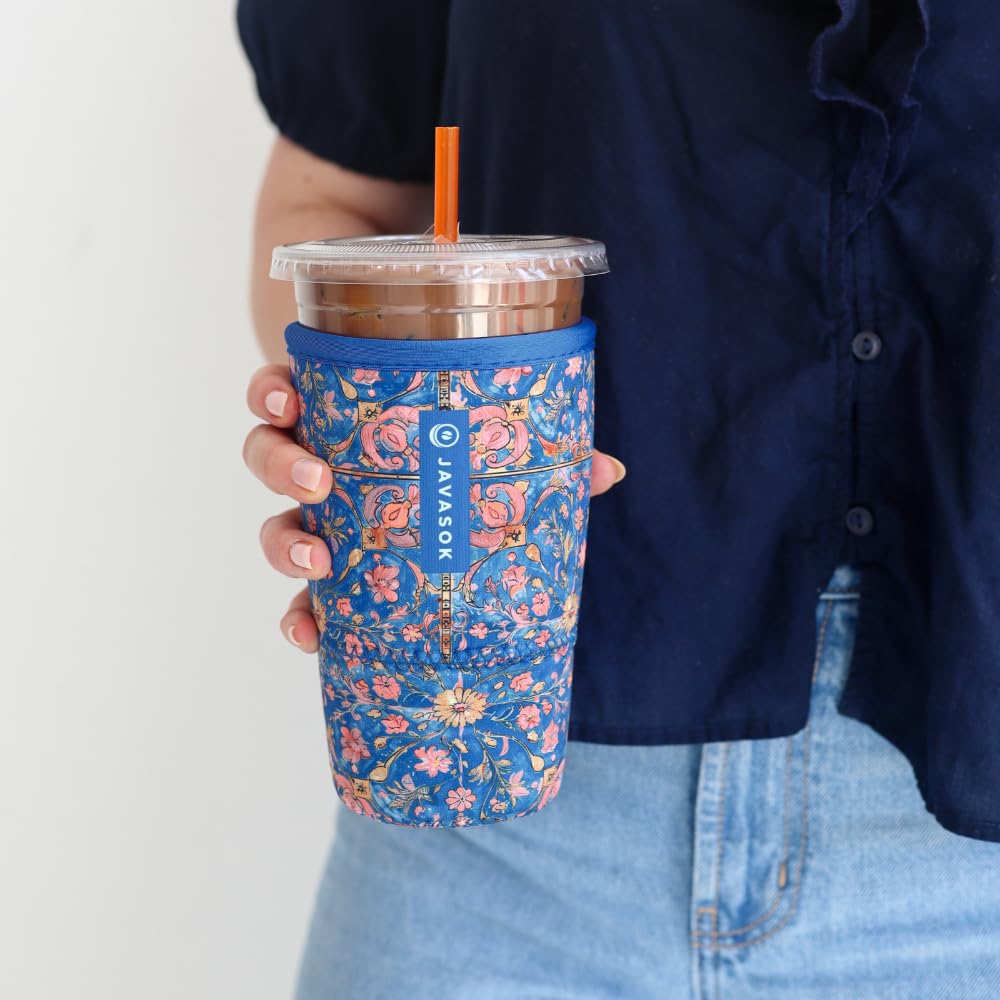 Sok It JavaSok Iced Coffee &amp; Cold Soda Insulated Neoprene Cup Sleeve (Bespoke Blooms, Medium: 22-28oz)