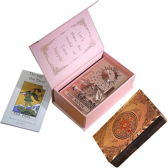 Cakunmik 78 Tarot Cards with Instructions (Possibly Not in German), Roségolden Tarot Cards, PET, Waterproof, Anti-Folds, Luxury Gold Foil, Deck with Exquisite Box, Pink