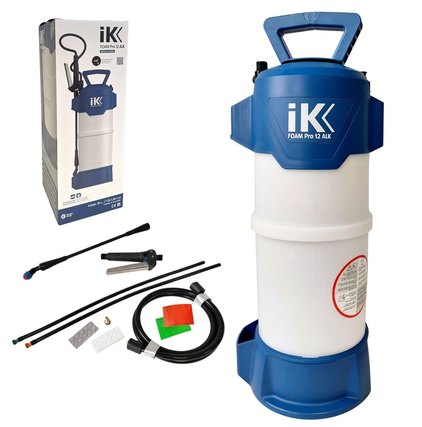 IK Foam Pro 12 ALK - Pulverizador de Espuma para Agentes Alcalinos - 10L | Conector de Aire Compimido -3 Tipos de Espuma- Detailing, Limpieza y Desinfección -Desinfectantes, Neutros, Alcalis y Cetonas