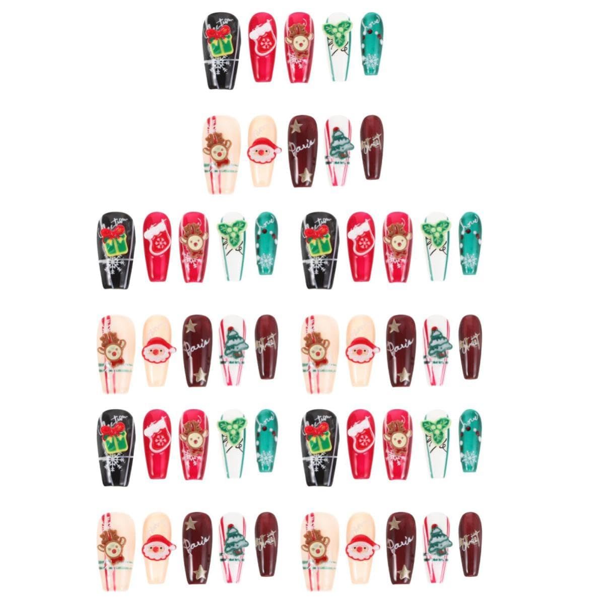 FRCOLOR 5 Sets Weihnachts Nagelspitzen für Frauen, Rund, Kunststoff, Rot