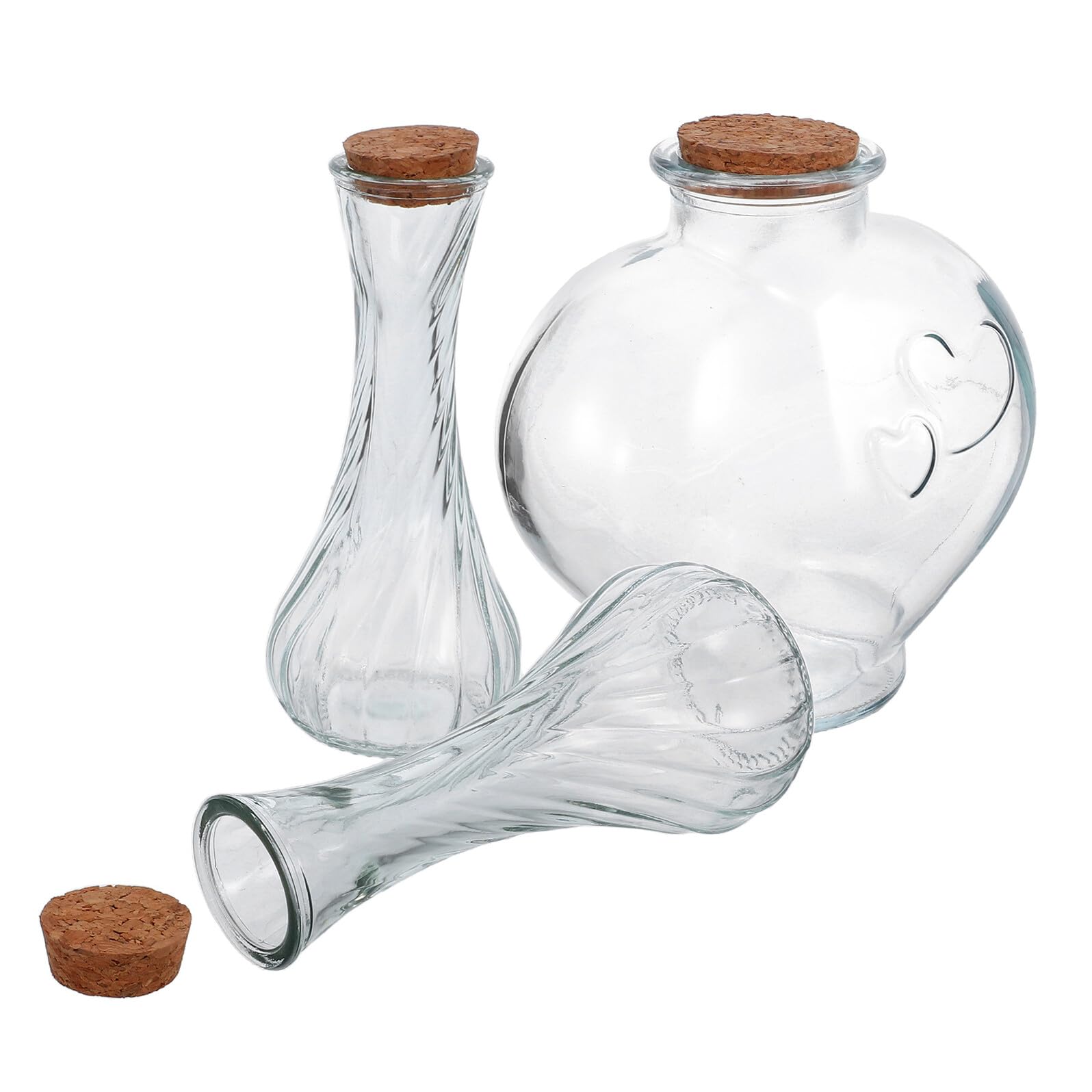 3 Stück Glasflaschen mit Korken Herzform und Kleines Fläschchen aus Glas für Sandzeremonie Hochzeit Deko Erinnerungsbehälter