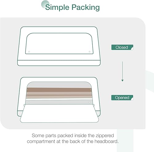 Miniatura 7 de Novilla Base de cama tamaño King con cabecero tapizado y soporte de listones de madera, marco de cama King no necesita somier, fácil montaje, beige