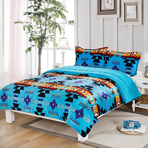 Nu Trendz Signature Southwest Design (Navajo Print) Queen Size 3pcs Set 16112 Turquoise Blue