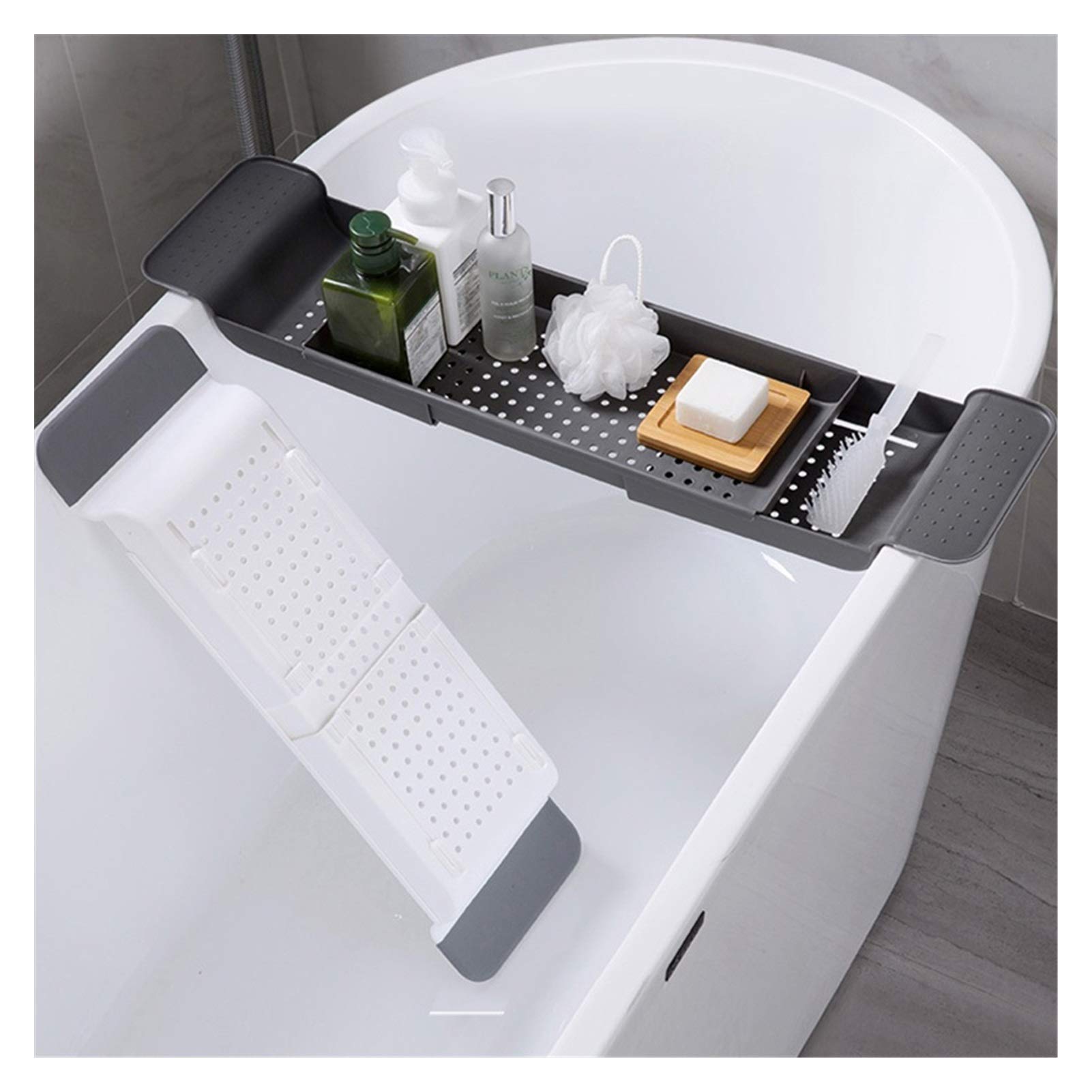 Estante de Almacenamiento para bañera Bandeja de baño Bañera de Ducha Herramientas de baño Maquillaje Organizador de Toallas Fregadero de Cocina de plástico Soporte de desagüe (Color : Dark Gray) (Bl