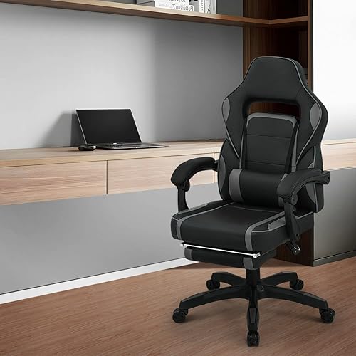 Miniatura 2 de Magshion Silla de juegos estilo carreras, reclinable ergonómico ajustable, silla de computadora con soporte lumbar y reposapiés retráctil, silla