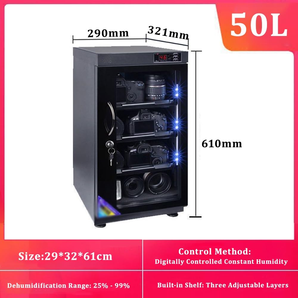 WYWY Gabinete Secador Digital para Objetivos y Equipo de Cámara - Caja de Almacenamiento con Deshumidificador Electrónico Silencioso y Control de Humedad Ajustable(50l)