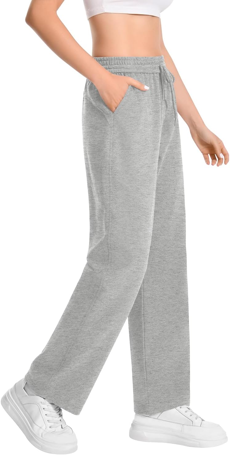 Auriviz Widen Waistband Sweat Pants for Women Exposed Pockets Lounge Sweatpants Straight Leg Pants 29’’ Inseam - Image 2