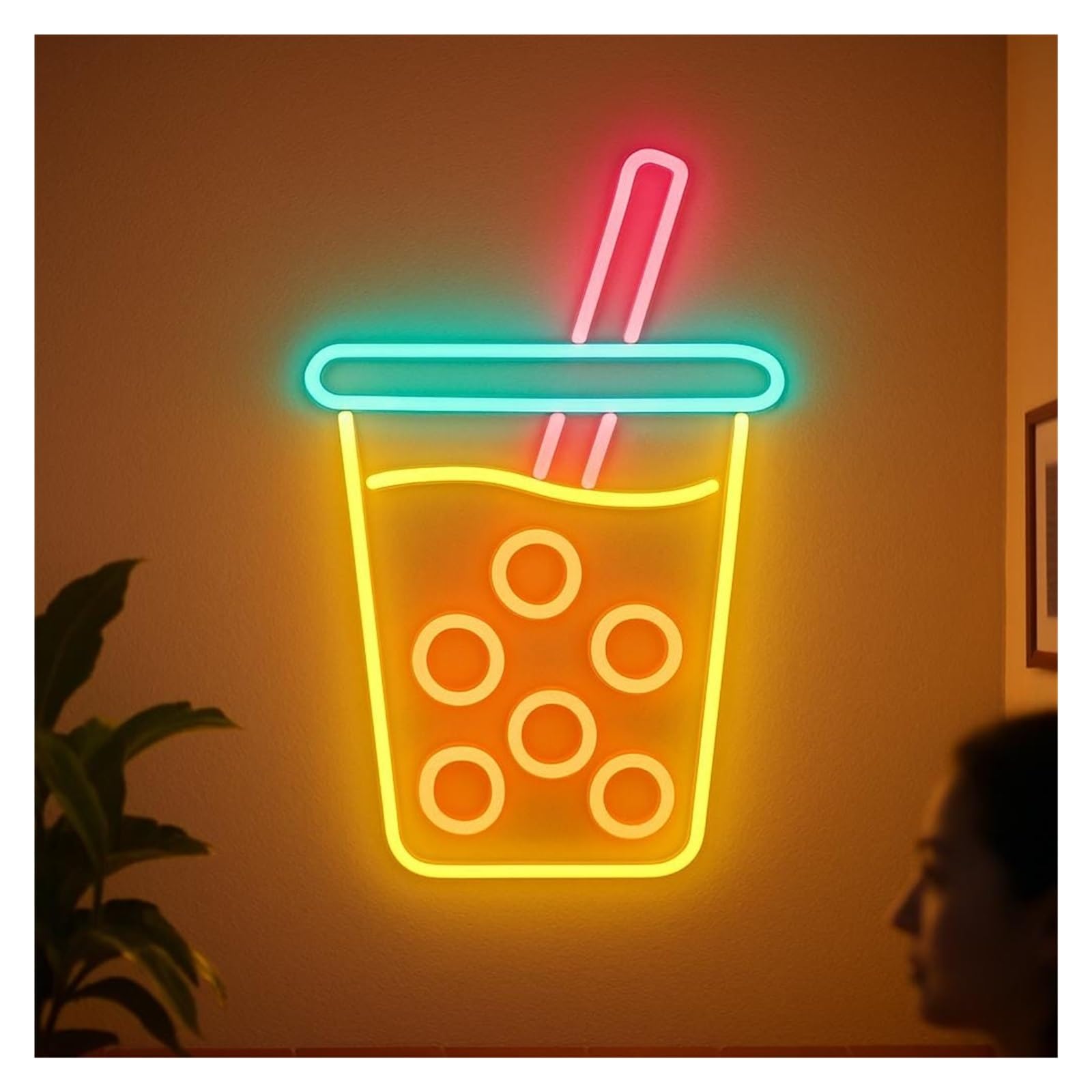 XENITE Luces Art Decoration Christmas Letrero De Neón Té Con Leche Burbujas, USB/alimentación Suministrada, Para Tienda Y Cafetería 55cm/21.65in