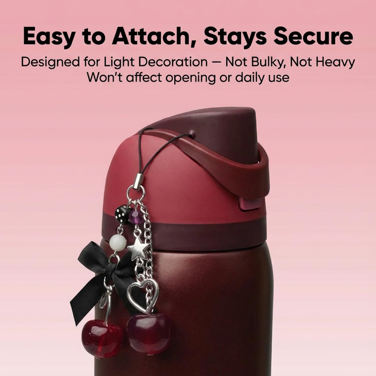 Black Cherry for Owala Water Bottle 16oz, 19oz, 24 oz, 32 oz, 40 oz, Black Red Cherry with Cute Cherries and Bow Pendant - Perfect Accessories for Owala Tumbler | for Owala FreeSip, Decor Gift