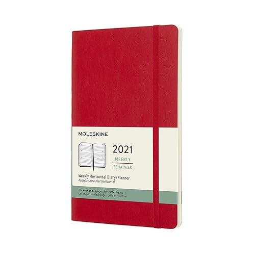 Moleskine - Agenda Settimanale 2021, Agenda Settimanale 12 Mesi con Layout Orizzontale, Weekly Horizontal Planner, Copertina Morbida, Formato Large 13 x 21 cm, Colore Rosso Scarlatto, 144 Pagine